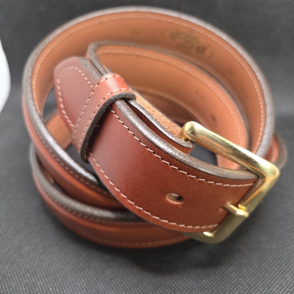 Buffalo Billfold Co Shrunken Bison Leather Belt Sz 48 x 1.25" Brass Made USA